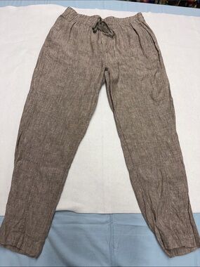 Athleta Retreat 100% Linen Ankle Women's Taupe Drawstring Joggers